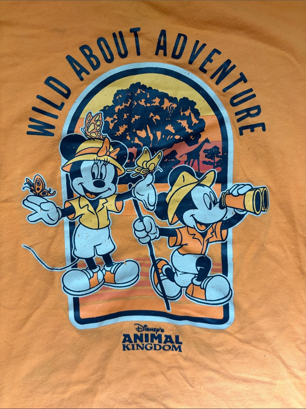 Disney Orange Tee with Navy & Cream Mickey and Minnie Adventure Print